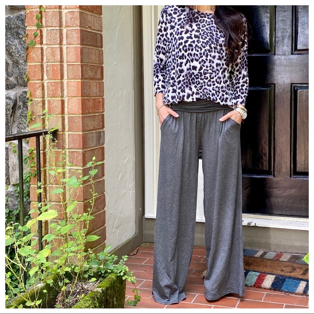 Charcoal Wide leg Fold Waist Pants With pockets - Picture 6 of 7